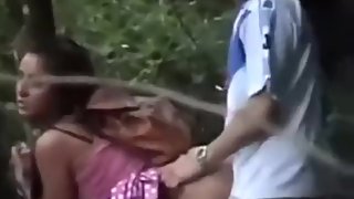 Bent over fuck of beauty in forest spying