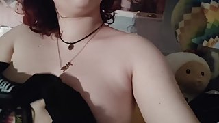 Teen horny girl plays with her big tits
