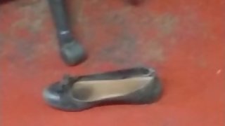 British Kabab Shop Back Room Teen Girl Foot Plays with a Mucky Insole Shoe
