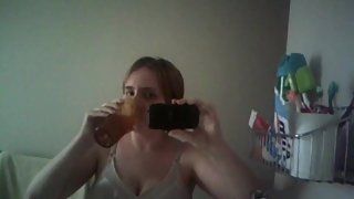 Teen slut with huge tits first time drinking piss0