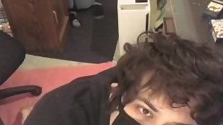 Twink In jacket jerks off to music