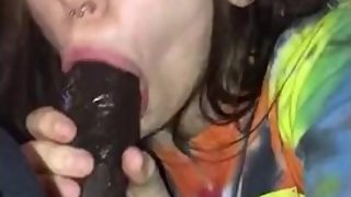 Beautiful Ty Dye shirt girl sucking black dick while speaking Spanish