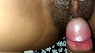 Asian teen girl get fucked in hairy pussy and cum on belly