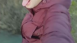 Twink piss then cum then piss again from a bridge