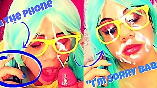 Sister on the phone with boyfriend gets MASSIVE CUM FACIAL @TheFunnyFluffer