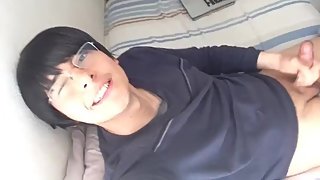 Otaku nerd moaning and wanking